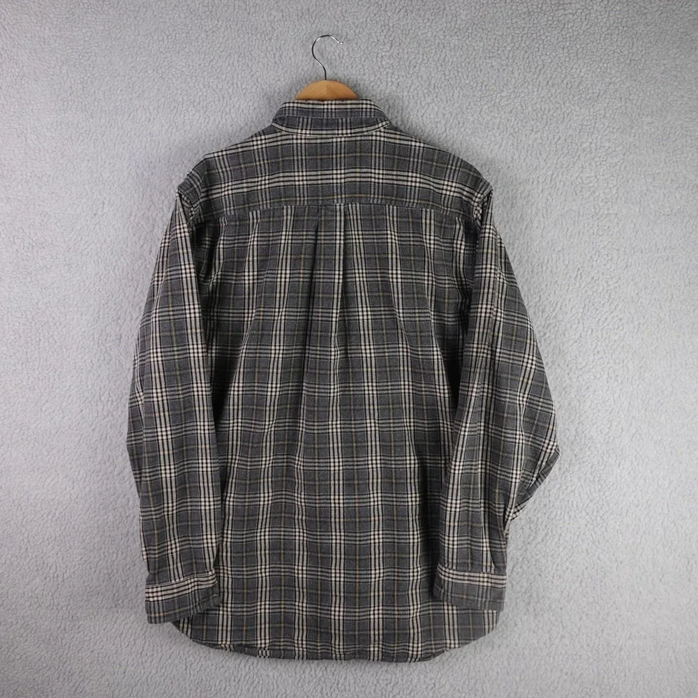 LL Bean Mens Large Tall Flannel Shirt Grey Plaid Cotton Button Down Outdoor Soft